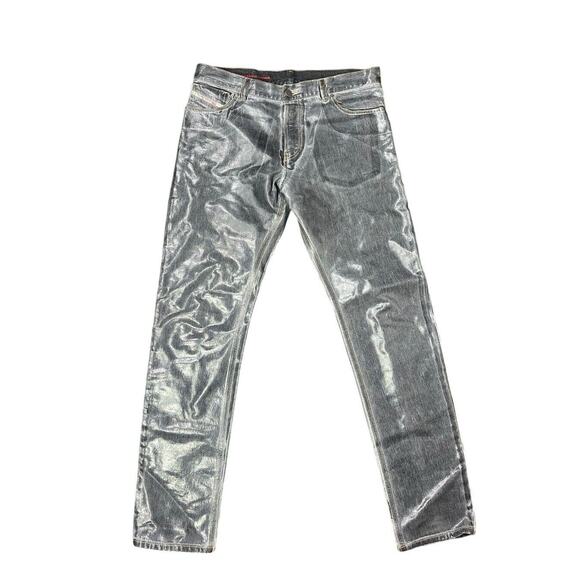 Rare Diesel Mens 34 Gray Laminated 1995 5 Pocket Straight Leg Jeans Italy VGUC